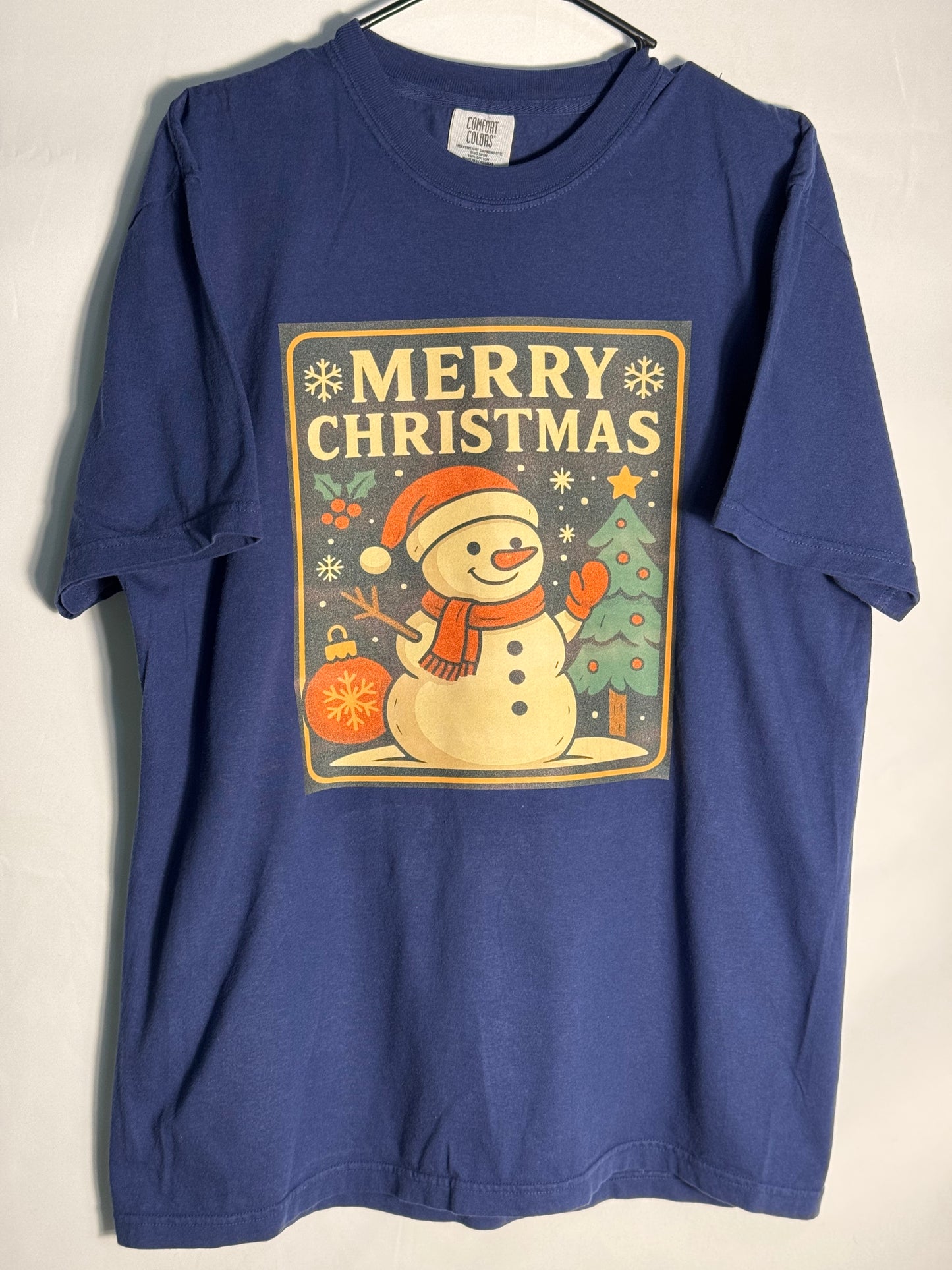 Merry Christmas Vintage Snowman Tee - Royal blue