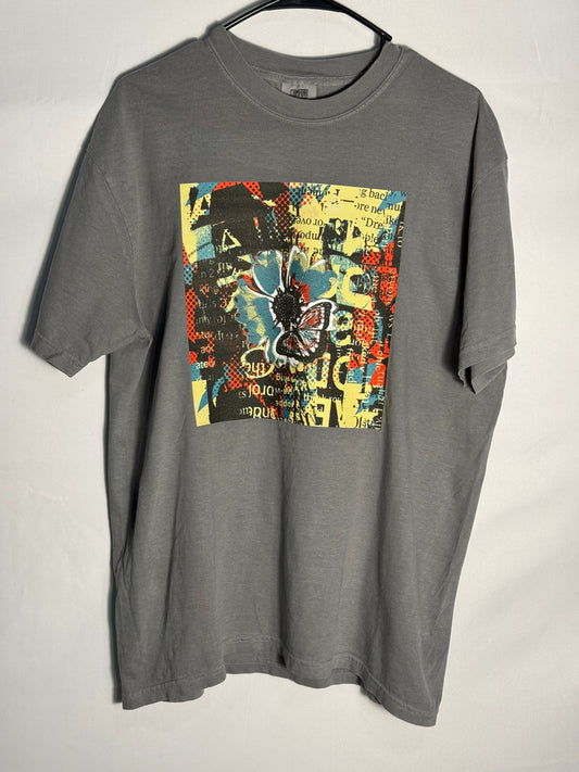 Abstract Butterfly Collage Tee - Gray